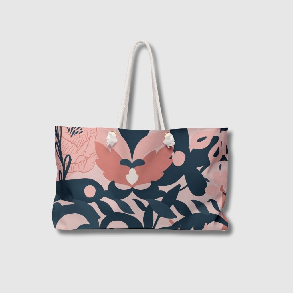 A woman with a dragonfly design tote bag