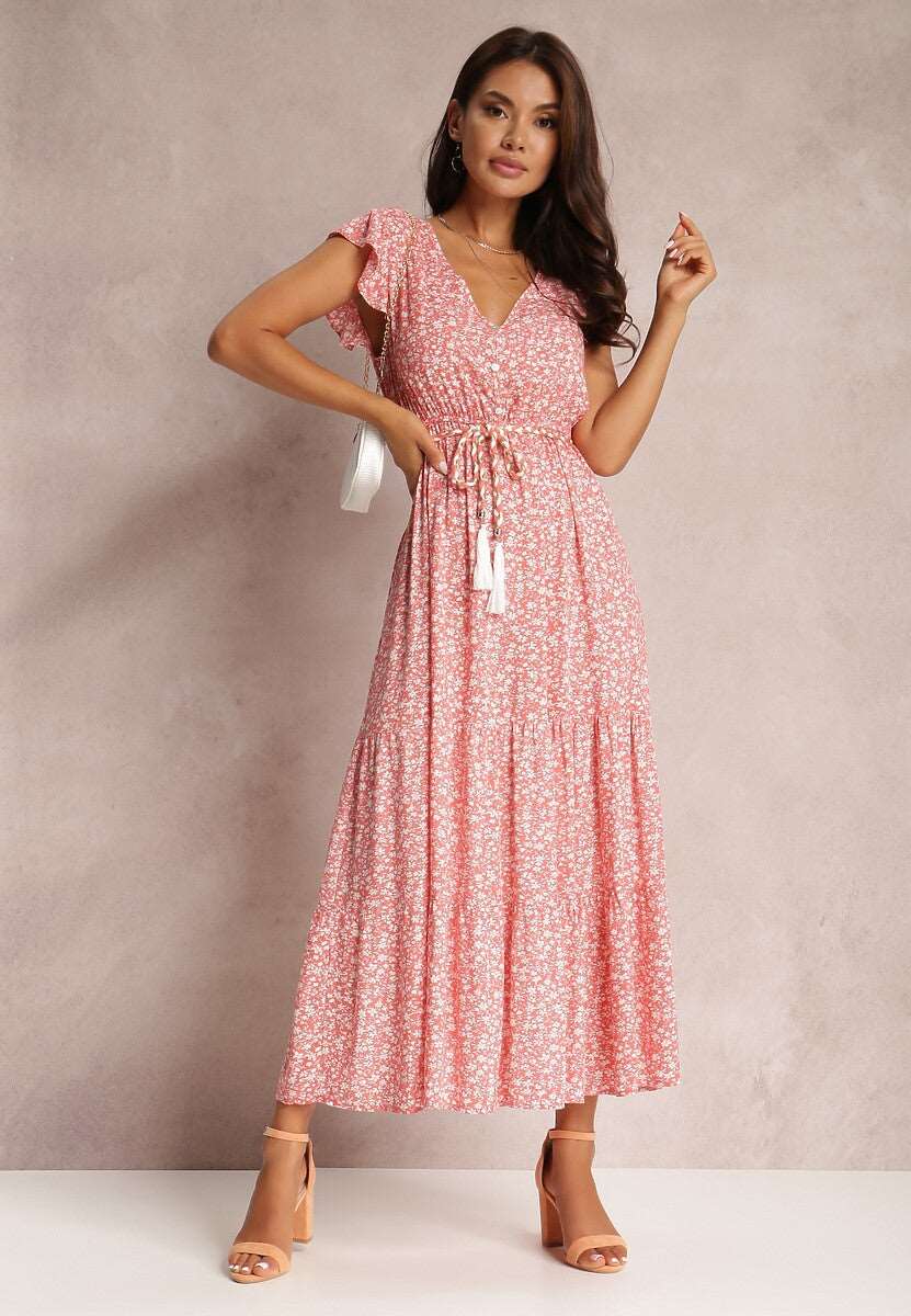 Women's Floral Tied Dress with Rope Style Belt
