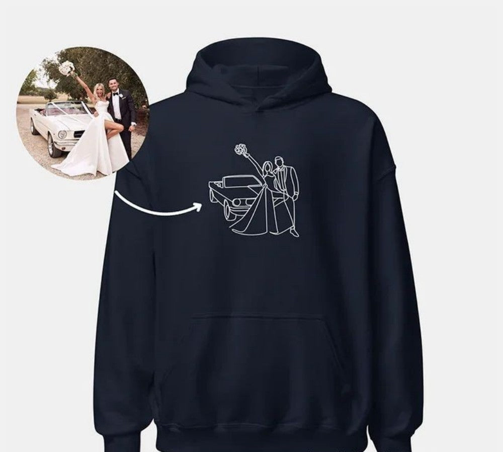 Unisex Photo Embroidered Hoodie With Long Sleeves And Loose Fit