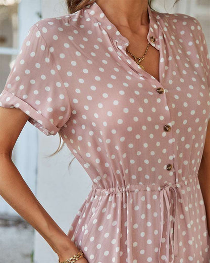 Women's Polka Dot Print Large Swing Shirt Dress