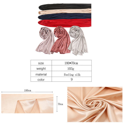 Women's Elegant Pure Color Pearl Satin Scarf