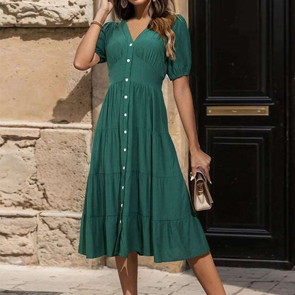 European And American Solid Color Summer Dress