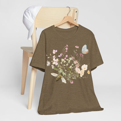 Unisex Vintage Wild Flower and Bee Jersey Short Sleeve Tee