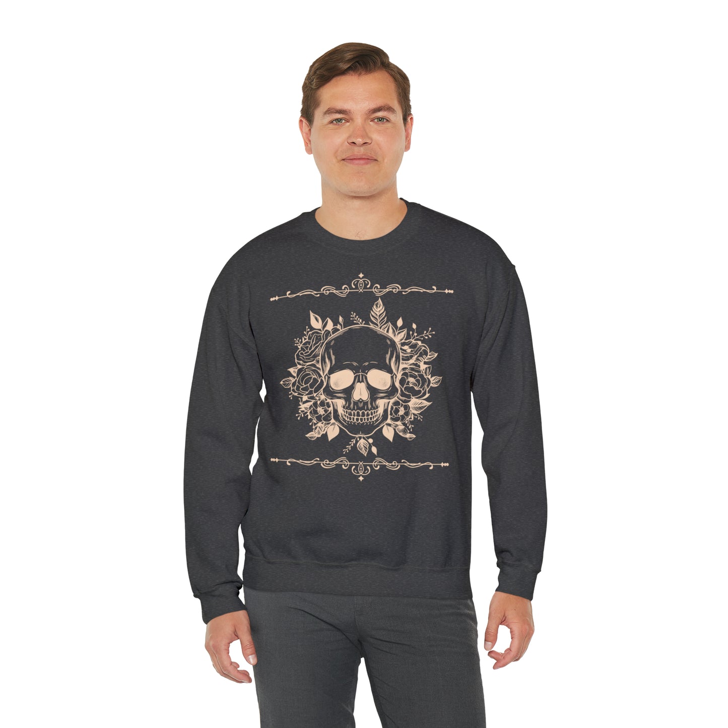 Unisex Vintage Skull Heavy Blend Crewneck Sweatshirt grey