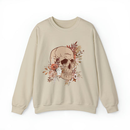 Unisex Vintage Skull and Flower Heavy Blend Crewneck Sweatshirt sand front