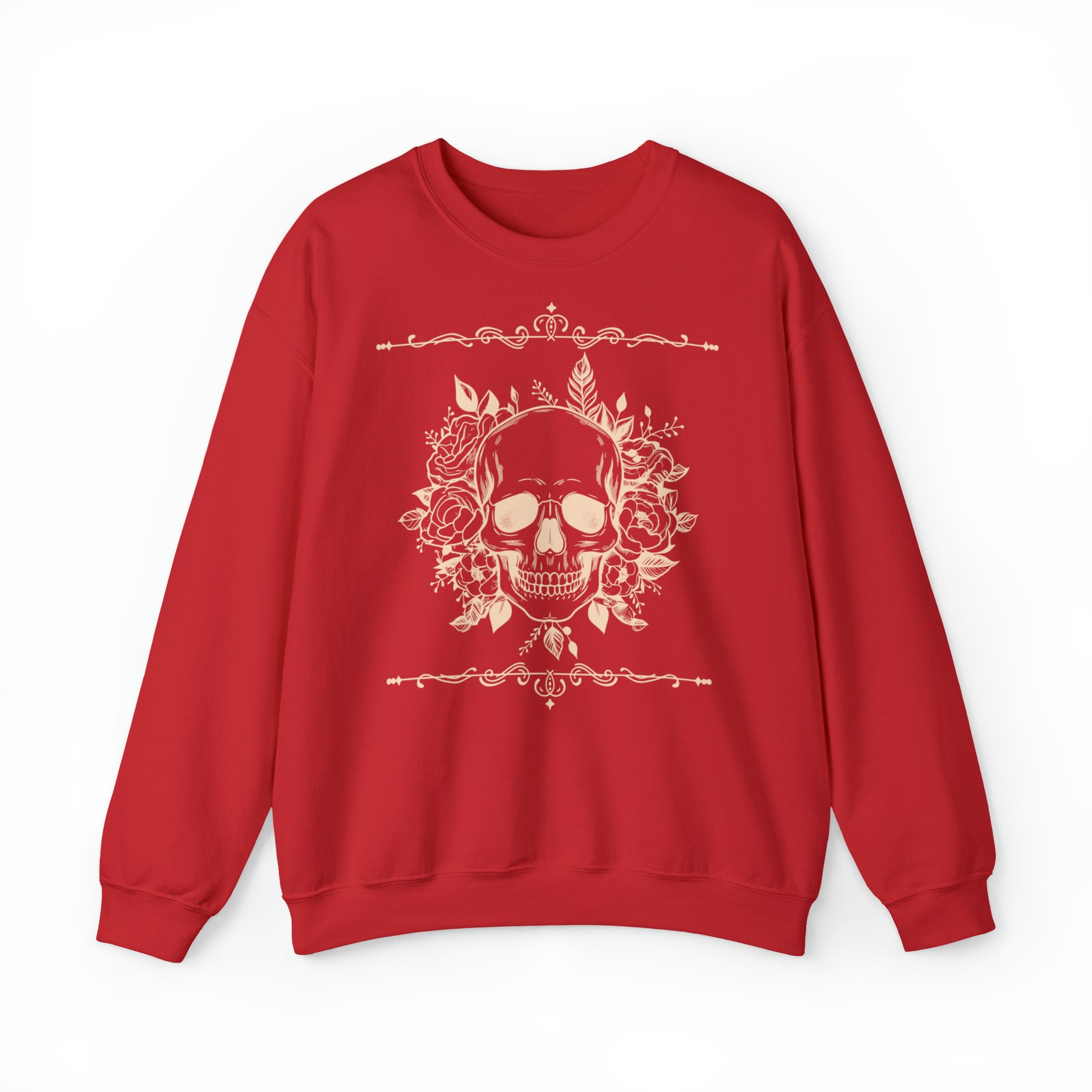 Unisex Vintage Skull Heavy Blend Crewneck Sweatshirt red front