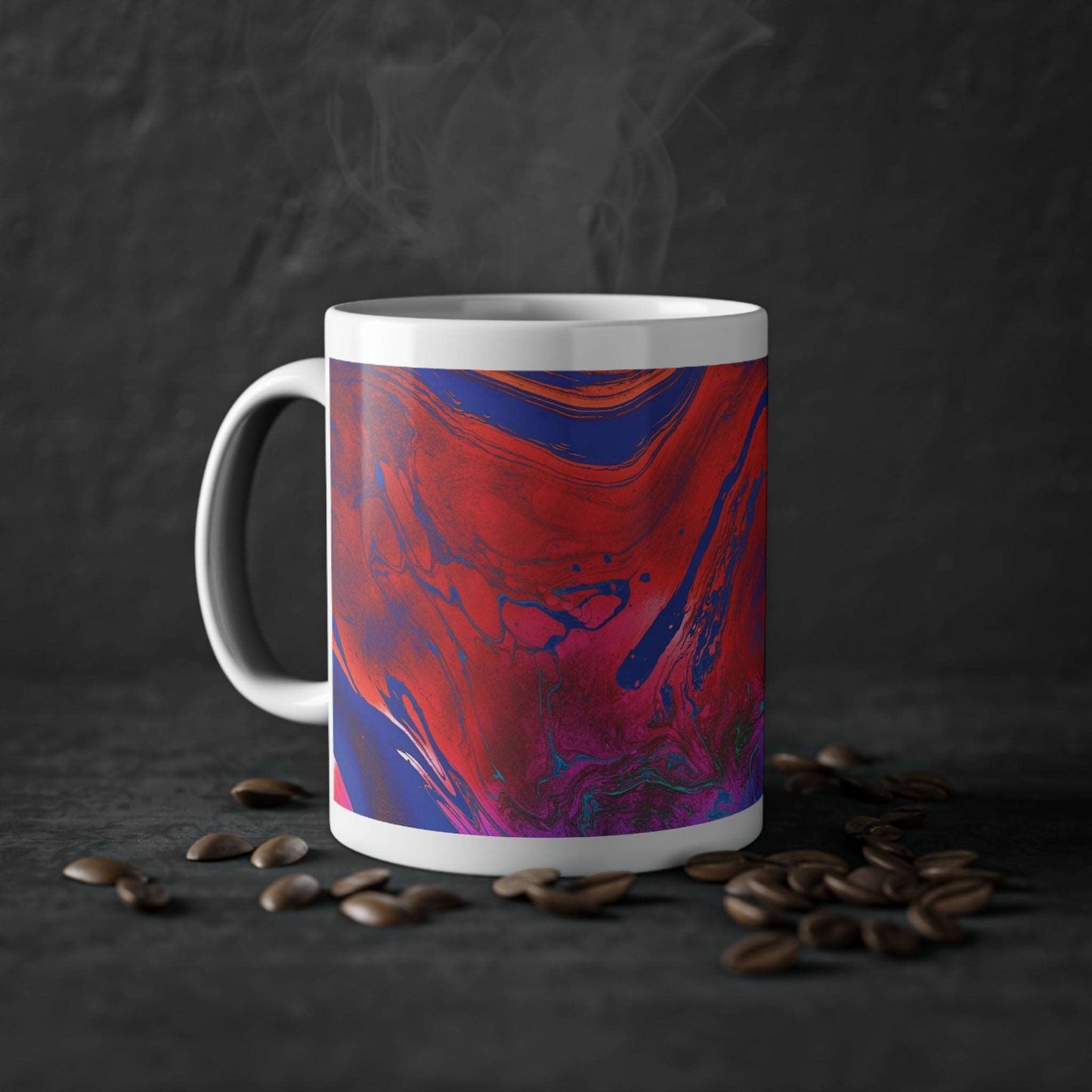 Abstract Modern Design Mug scene with spread coffee beans