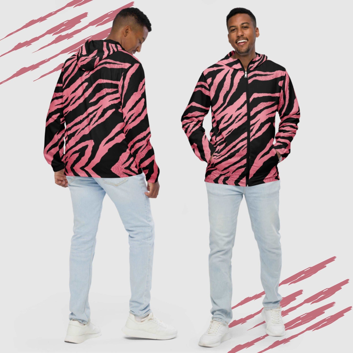 Men’s Pink Tiger Pattern Windbreaker
