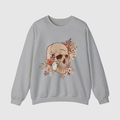 Unisex Vintage Skull and Flower Heavy Blend Crewneck Sweatshirt grey front