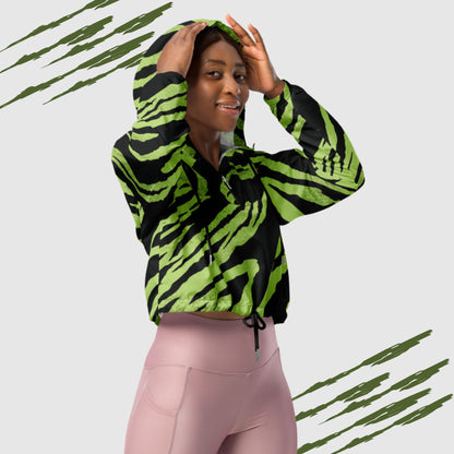 Women’s Green Tiger Pattern Cropped Windbreaker