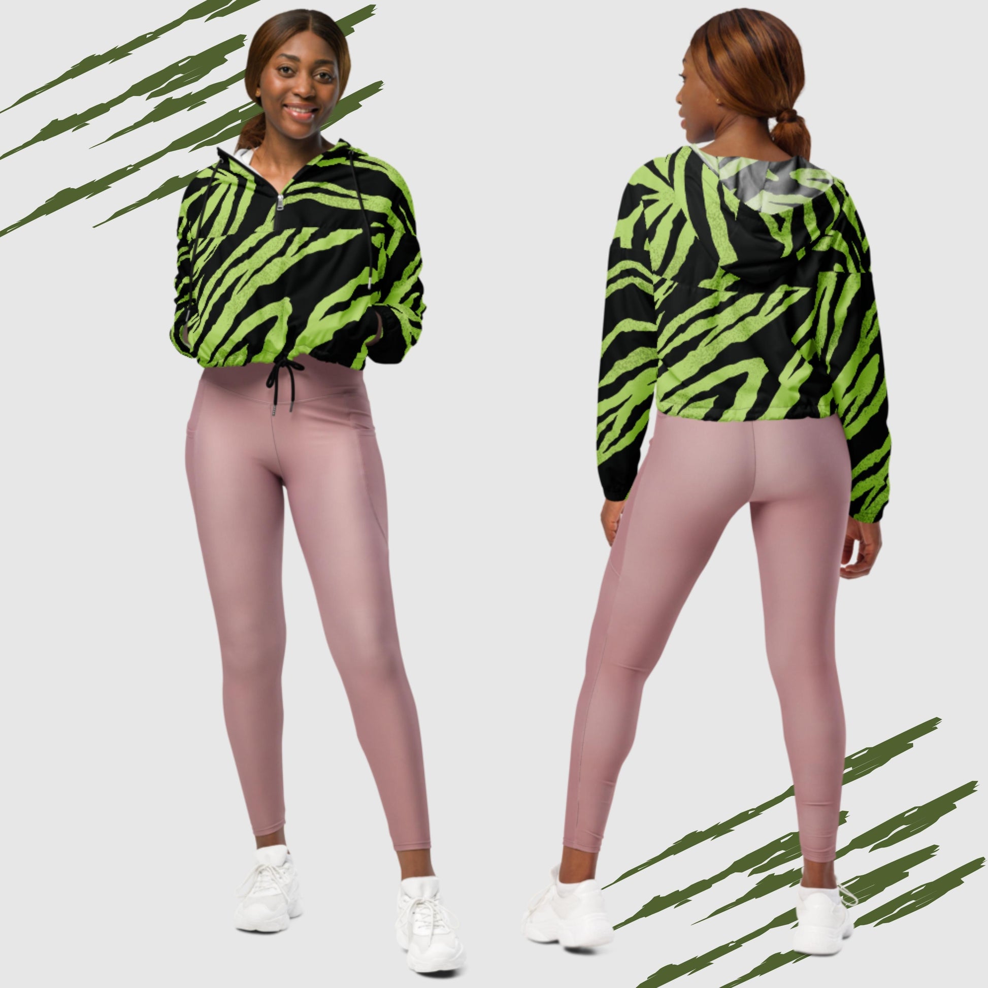 Women’s Green Tiger Pattern Cropped Windbreaker