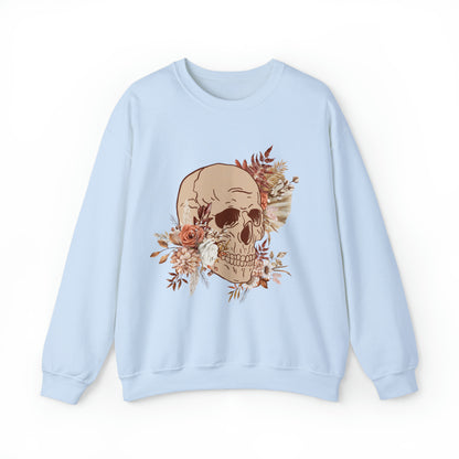Unisex Vintage Skull and Flower Heavy Blend Crewneck Sweatshirt light blue front