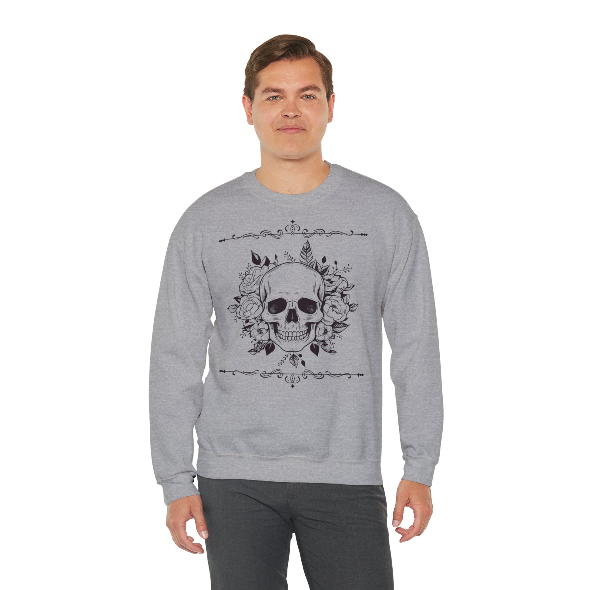 Unisex Vintage Skull Heavy Blend Crewneck Sweatshirt grey