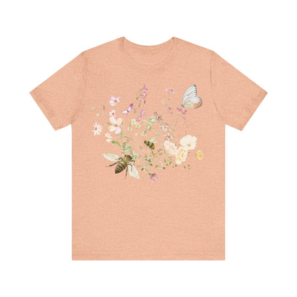 Unisex Vintage Wild Flower and Bee Jersey Short Sleeve Tee