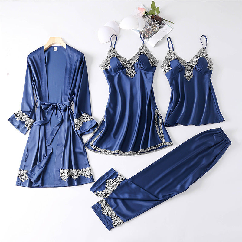 Women's Romantic and Sexy Four Piece Night Gown Loungewear Set