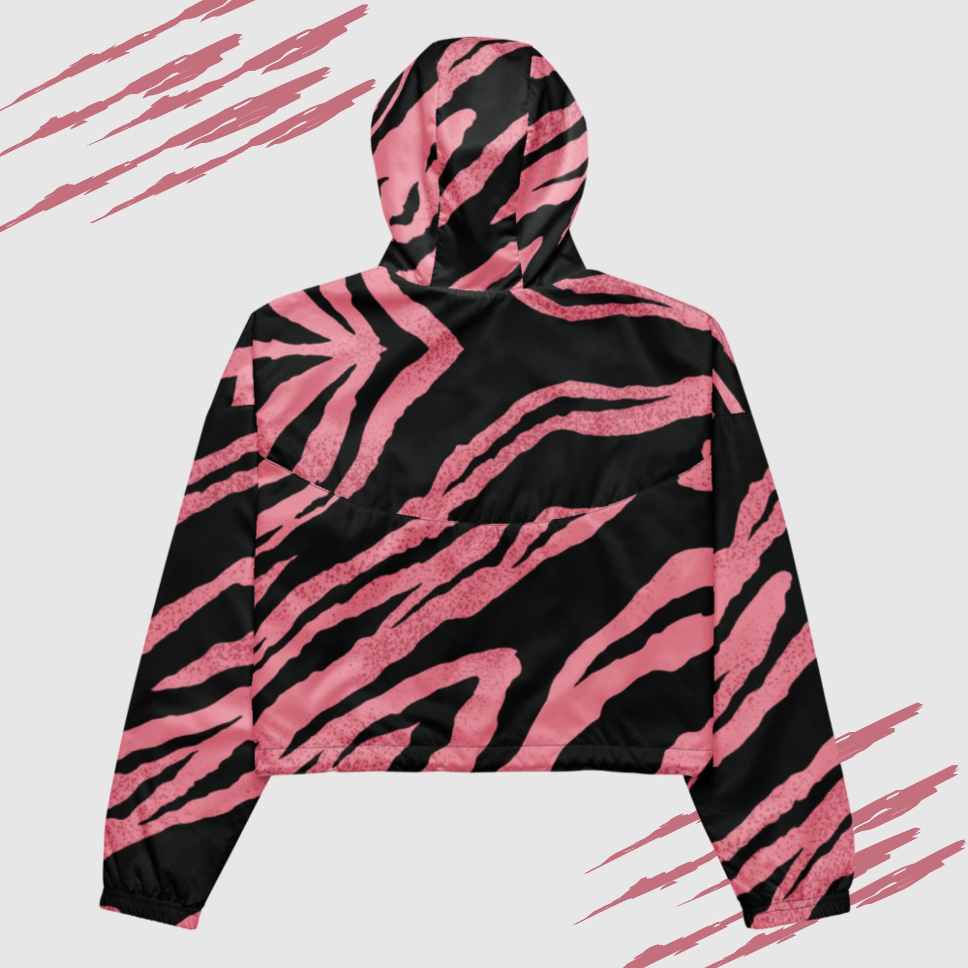 Women’s Pink Tiger Pattern Cropped Windbreaker