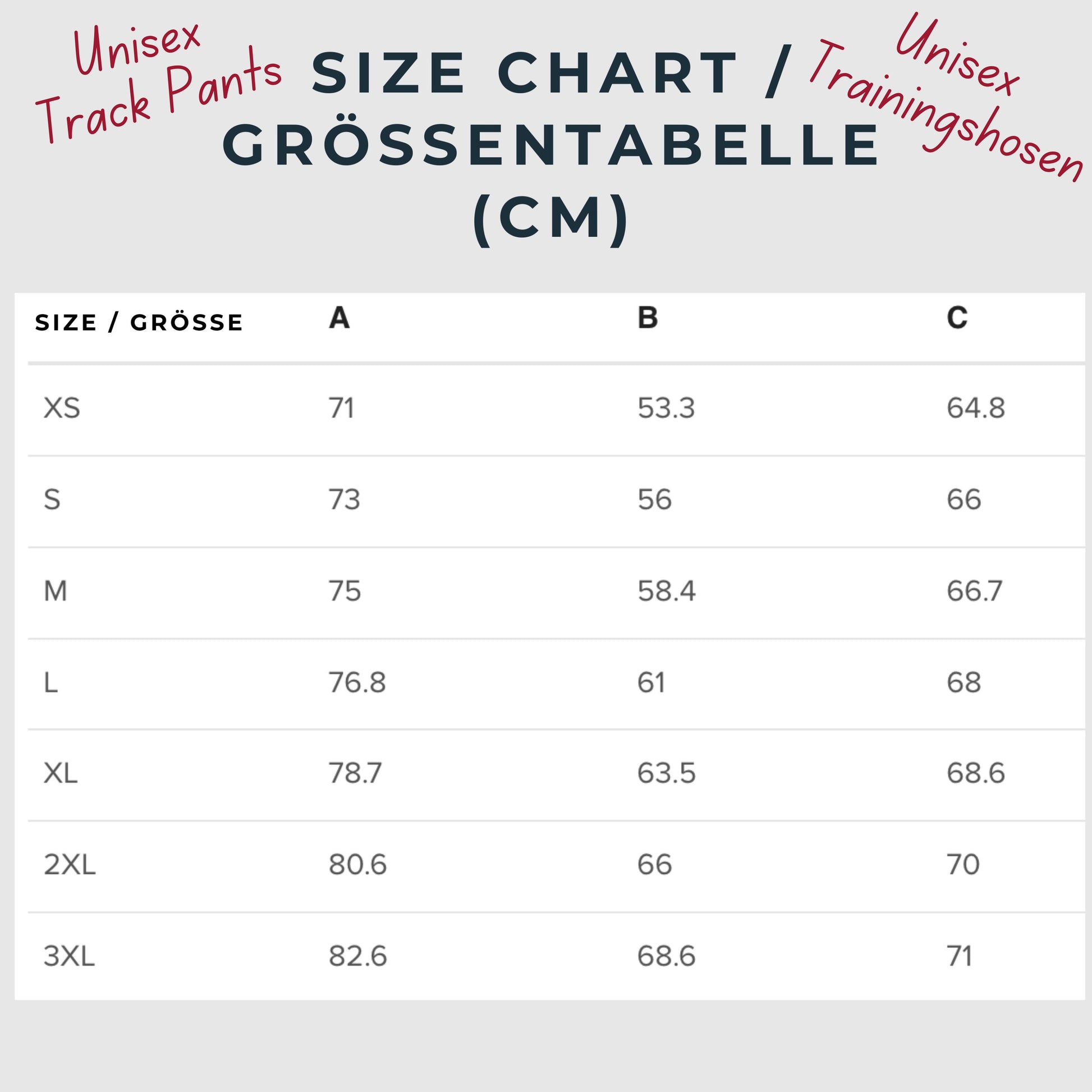 Custom Design Outfit Combo - Track Pants Size guide