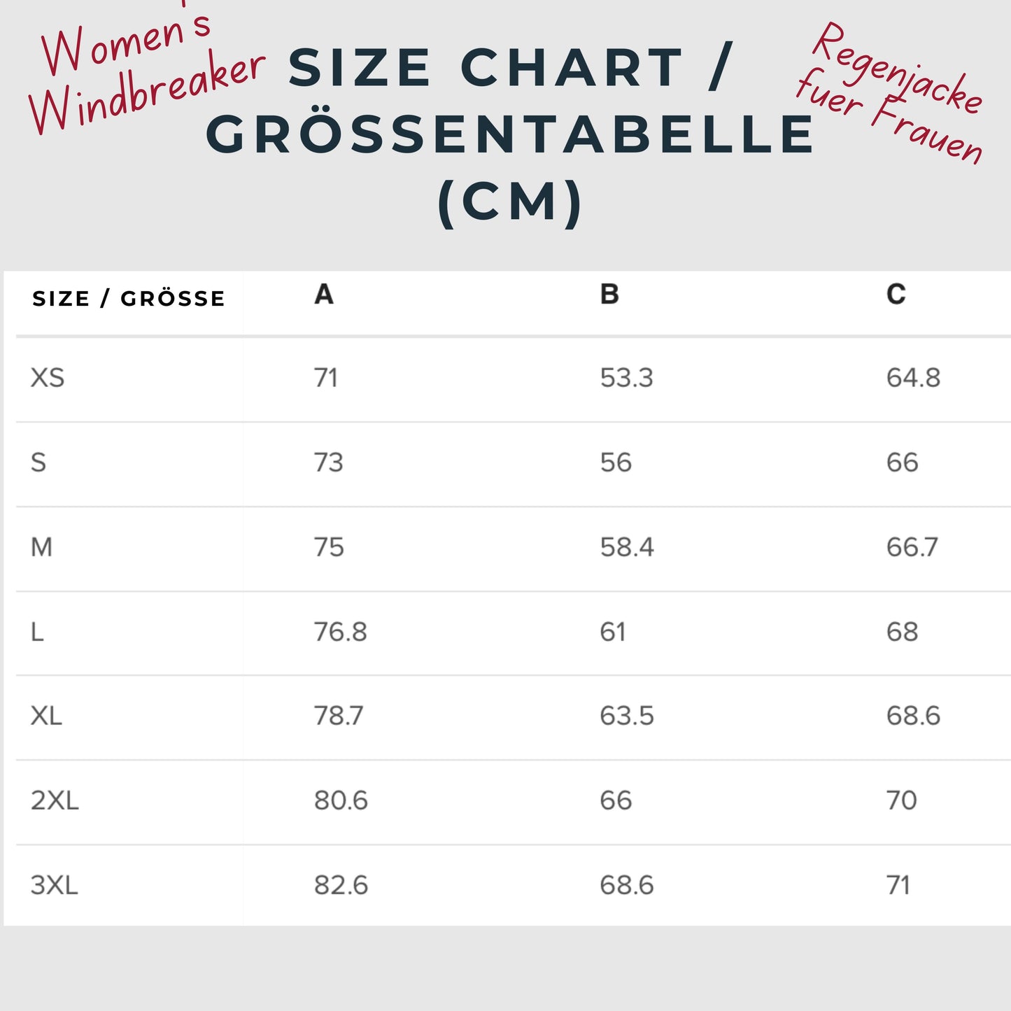 Custom Design Outfit Combo - Women's Windbreaker Size Guide