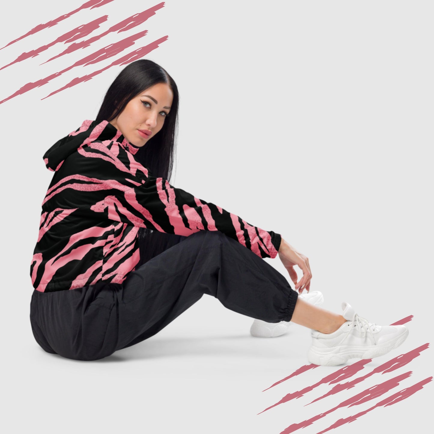Women’s Pink Tiger Pattern Cropped Windbreaker