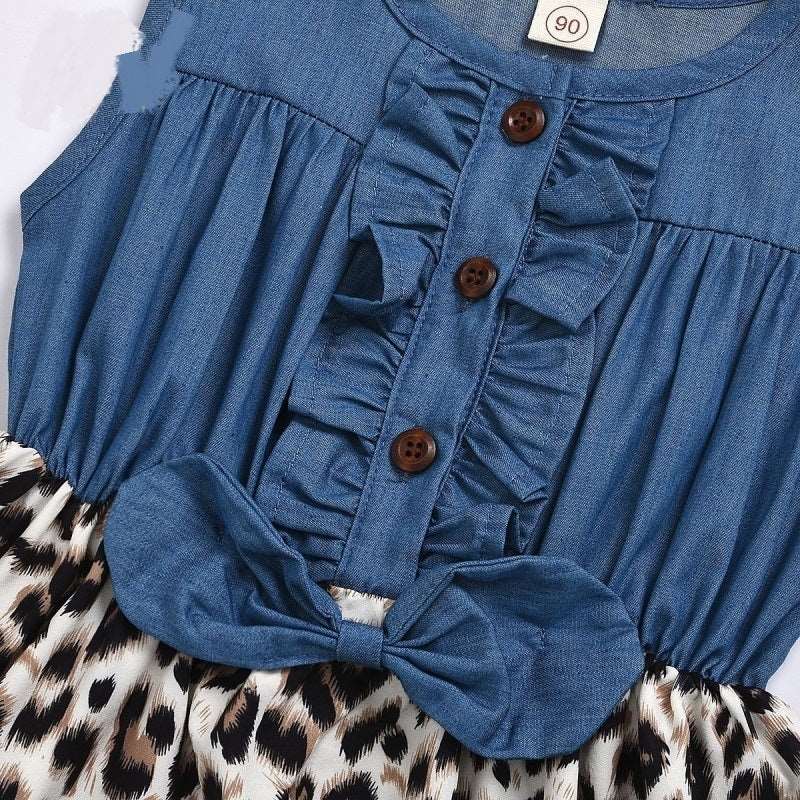 Baby Girl Cotton Blue and Leopard Print Dress