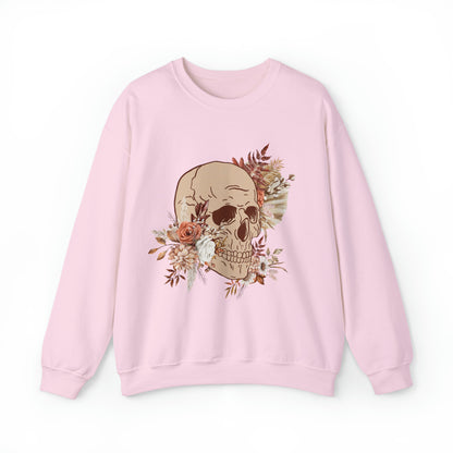 Unisex Vintage Skull and Flower Heavy Blend Crewneck Sweatshirt pink front