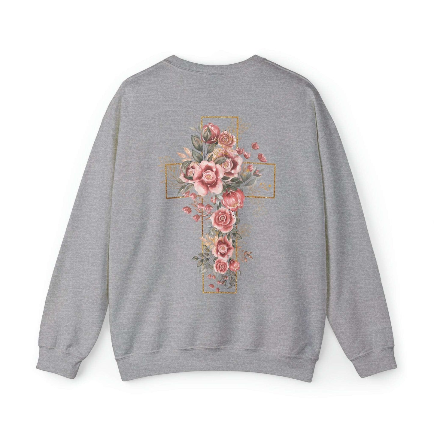 Unisex Blooming Flower Cross Heavy Blend Crewneck Sweatshirt