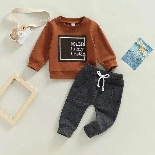 Baby Boy Round Neck Long-sleeved Sweatshirt and Pants Two-piece Outfit Set