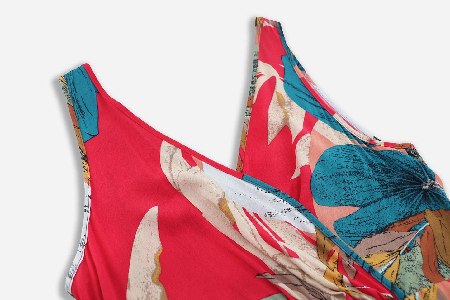 Women's Floral Print Tied Waist V-neck Slit Design Sleeveless Long Dress