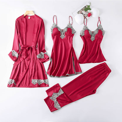 Women's Romantic and Sexy Four Piece Night Gown Loungewear Set