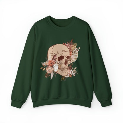 Unisex Vintage Skull and Flower Heavy Blend Crewneck Sweatshirt green front