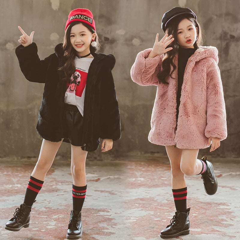 Girls Faux Fur Thickened Thermal Coat