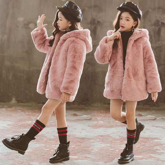 Girls Faux Fur Thickened Thermal Coat