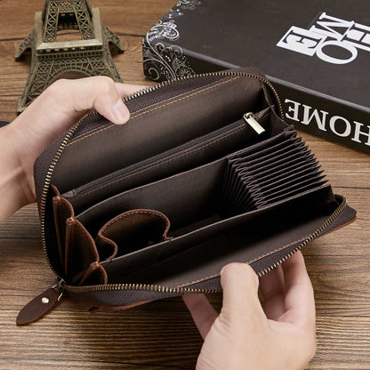 Men's Retro Hand Multifunctional Zipper Leather Wallet