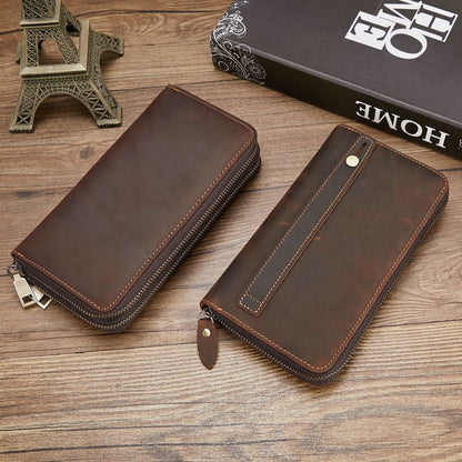 Men's Retro Hand Multifunctional Zipper Leather Wallet