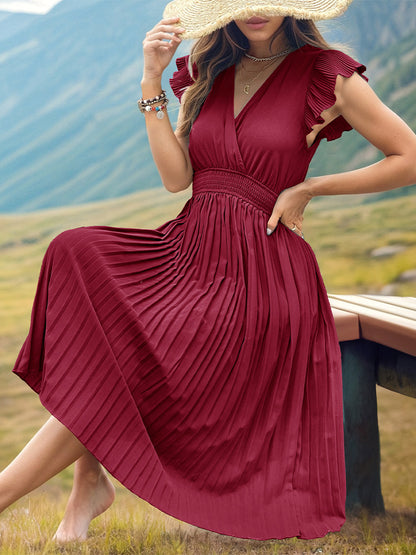 Modisches Swing-Kleid für Damen mit V-Ausschnitt und hoher Taille