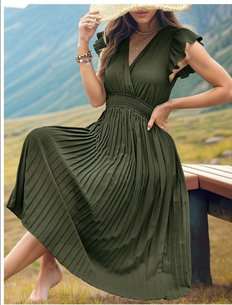 Modisches Swing-Kleid für Damen mit V-Ausschnitt und hoher Taille