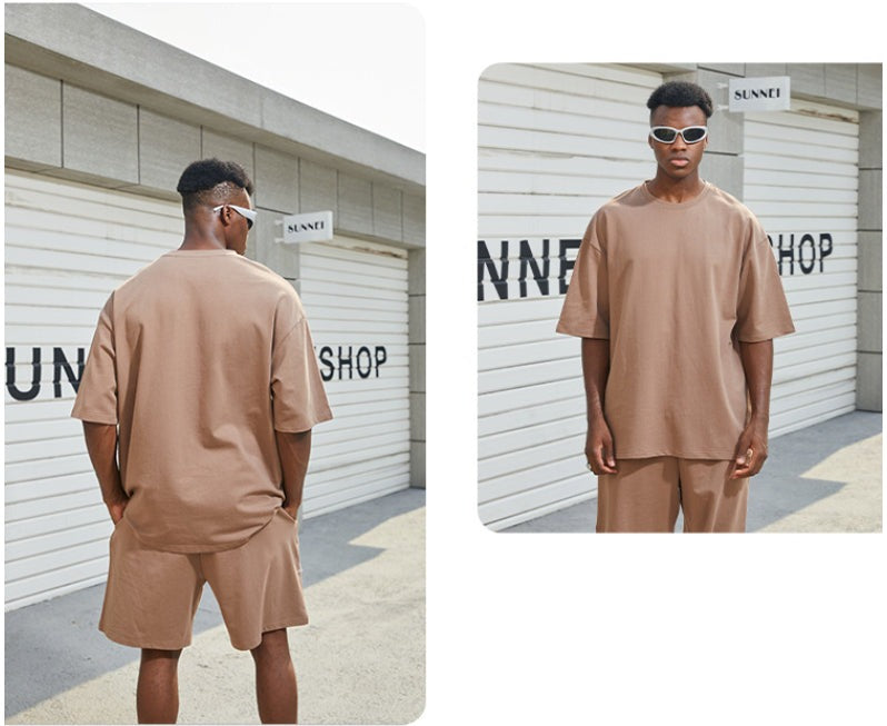 Men's Casual Cotton Short Sleeve T-shirt and Shorts Two-piece Outfit Set