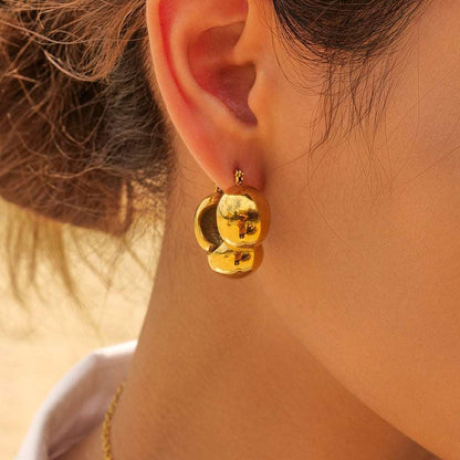 Women's 18K Gold Stainless Steel Three Hemisphere Earrings