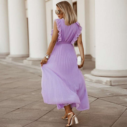 Women's Elegant Ruffle Sleeve Slim Fit Chiffon Dress