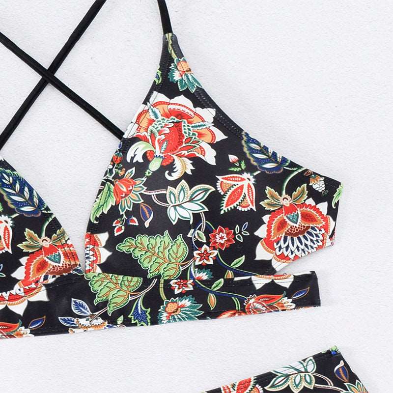 Women's Floral Tie-neck Triangle Two-piece Swimsuit