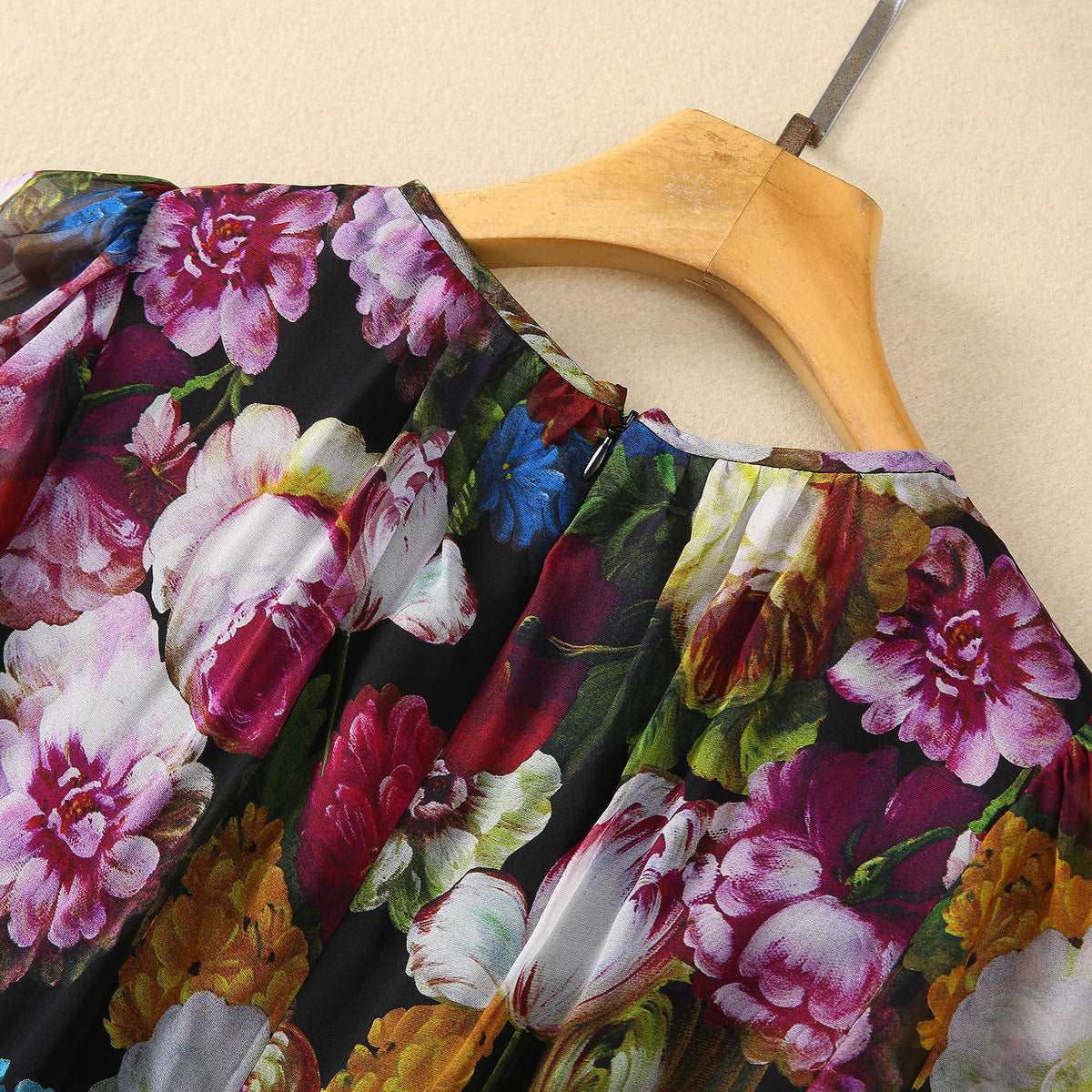 Women's Large Skirt Front Pleated Silk Chiffon Dress
