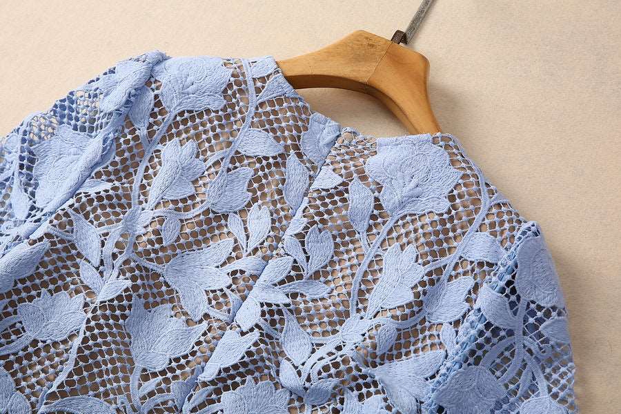 Women's Elegant Vintage Crocheted Round Neck Short Sleeve Dress
