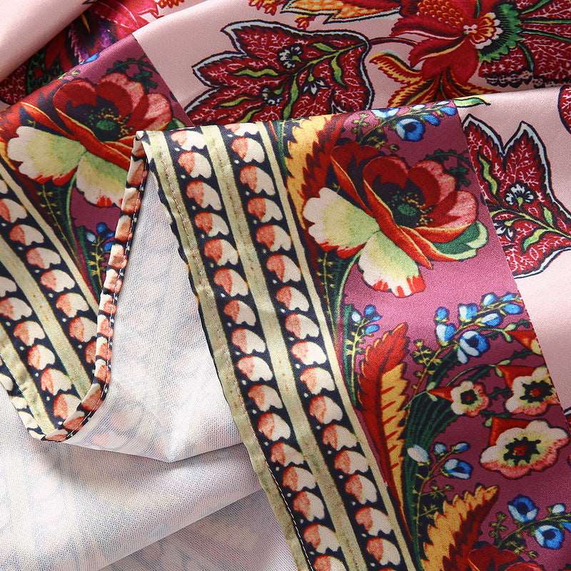 Women's Puff Sleeve Printed Pleated Swing Dress