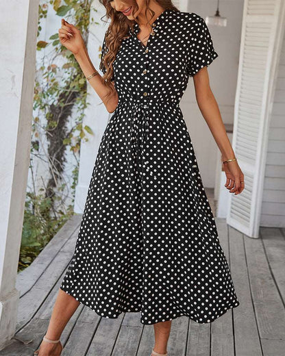 Women's Polka Dot Print Large Swing Shirt Dress