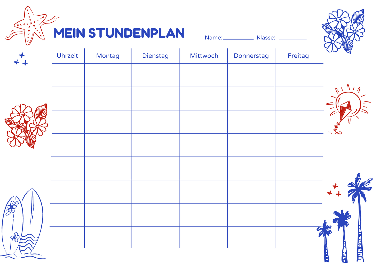Timetable with Colorful Designs - Available in German and English