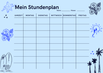 Stundenplan mit farbenfrohen Designs – Erhältlich in Deutsch und Englisch