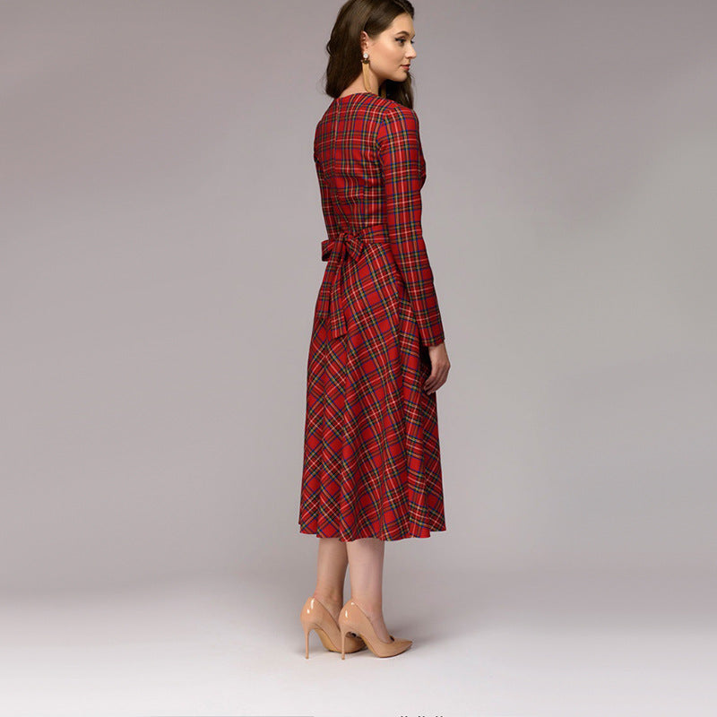 Women's Elegant Plaid Checkered Midi Dress