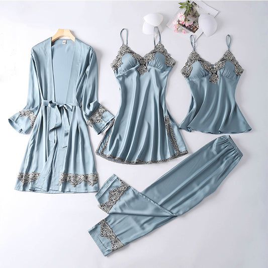 Women's Romantic and Sexy Four Piece Night Gown Loungewear Set