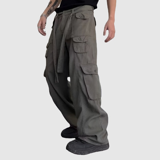 Men's Casual Retro Hip Hop Straight Multi-pocket Cargo Pants