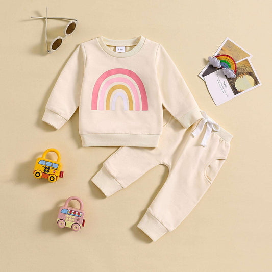 Baby Girl Long-sleeved Sweatshirt and Pants Two-piece Outfit Set